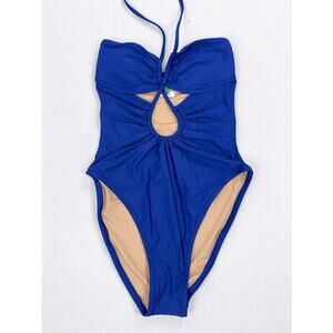 J Crew Halter Cut Out One Piece Swimsuit Women's 2 Harbor Blue Beach Resortcore
